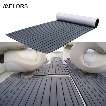 EVA Faux Teak Boat Flooring Sheet Marine Decking Mat Self Adhesive Non Slip Foam for Yacht Caravan & RV (Dark Grey & Black, 120cm x 30cm).