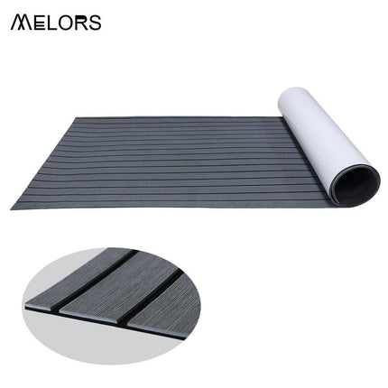 EVA Faux Teak Boat Flooring Sheet Marine Decking Mat Self Adhesive Non Slip Foam for Yacht Caravan & RV (Dark Grey & Black, 120cm x 30cm).