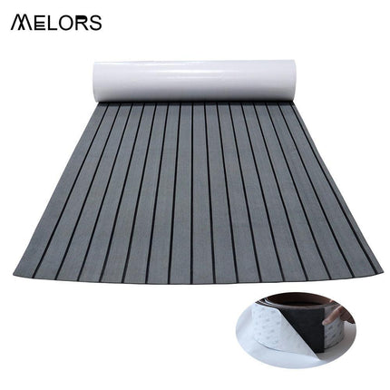 EVA Faux Teak Boat Flooring Sheet Marine Decking Mat Self Adhesive Non Slip Foam for Yacht Caravan & RV (Dark Grey & Black, 120cm x 30cm).