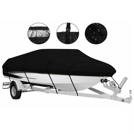 17-19ft Waterproof Boat Cover Trailerable V-Hull Runabout UV Resistant Marine Grade Storage Tarpaulin with Straps (Black, 600cm x 310cm).