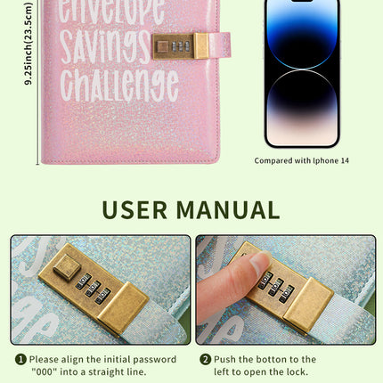 100 Envelope Savings Challenge Binder with Password Lock A5 Cash Stuffing Budget Planner Book Money Organizer for Couples (Blue).