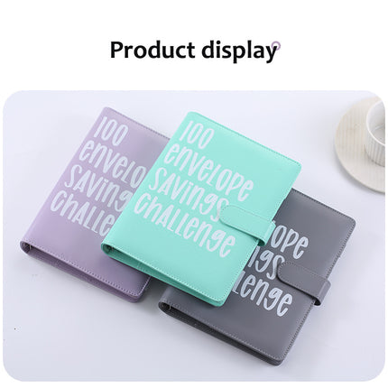 100 Envelope Savings Challenge Binder A5 Budget Planner Book PU Leather Cash Stuffing Money Organiser with Magnetic Closure & Tracker (Black).