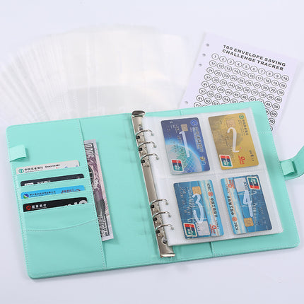 100 Envelope Savings Challenge Binder A5 Budget Planner Book PU Leather Cash Stuffing Money Organiser with Magnetic Closure & Tracker (Blue).