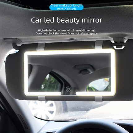 Car Visor Vanity Mirror with LED Lights Rechargeable Ultra-Thin Sun Visor Makeup Mirror 3 Light Modes Touch Control (Black).