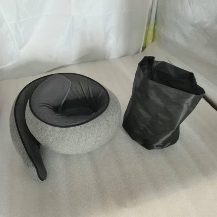 Memory Foam Travel Neck Pillow 360 Support Adjustable Snail Shape Chin Rest for Long Haul Flights Car & Office Portable with Storage Bag (Grey).