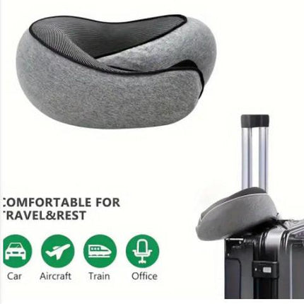 Memory Foam Travel Neck Pillow 360 Support Adjustable Snail Shape Chin Rest for Long Haul Flights Car & Office Portable with Storage Bag (Grey).