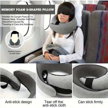 Memory Foam Travel Neck Pillow 360 Support Adjustable Snail Shape Chin Rest for Long Haul Flights Car & Office Portable with Storage Bag (Grey).