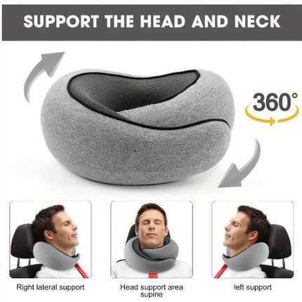 Memory Foam Travel Neck Pillow 360 Support Adjustable Snail Shape Chin Rest for Long Haul Flights Car & Office Portable with Storage Bag (Pink).