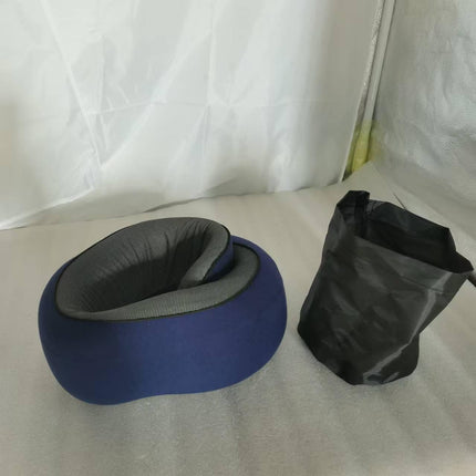 Memory Foam Travel Neck Pillow 360 Support Adjustable Snail Shape Chin Rest for Long Haul Flights Car & Office Portable with Storage Bag (Navy Blue).