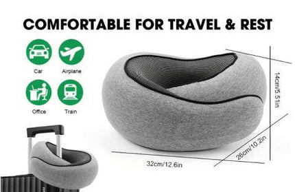 Memory Foam Travel Neck Pillow 360 Support Adjustable Snail Shape Chin Rest for Long Haul Flights Car & Office Portable with Storage Bag (Navy Blue).