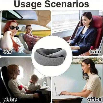 Memory Foam Travel Neck Pillow 360 Support Adjustable Snail Shape Chin Rest for Long Haul Flights Car & Office Portable with Storage Bag (Navy Blue).