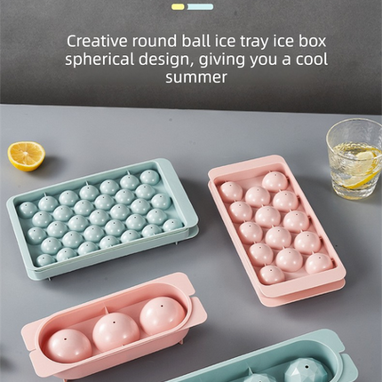 2 PCS Round Ice Cube Trays with Lids 33 Cavity Sphere Ice Ball Maker Mould Stackable Hard Plastic Easy Release for Cocktails Whiskey Blue.
