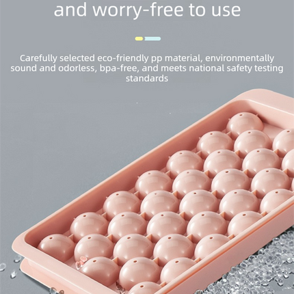 2 PCS Round Ice Cube Trays with Lids 33 Cavity Sphere Ice Ball Maker Mould Stackable Hard Plastic Easy Release for Cocktails Whiskey Blue.