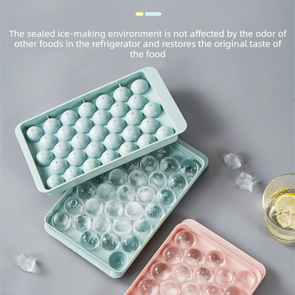 2 PCS Round Ice Cube Trays with Lids 33 Cavity Sphere Ice Ball Maker Mould Stackable Hard Plastic Easy Release for Cocktails Whiskey Blue.