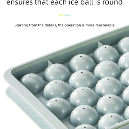 2 PCS Round Ice Cube Trays with Lids 33 Cavity Sphere Ice Ball Maker Mould Stackable Hard Plastic Easy Release for Cocktails Whiskey Blue.