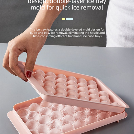 2 PCS Round Ice Cube Trays with Lids 33 Cavity Sphere Ice Ball Maker Mould Stackable Hard Plastic Easy Release for Cocktails Whiskey Blue.