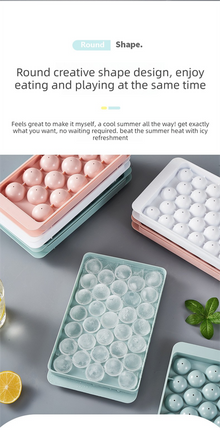 2 PCS Round Ice Cube Trays with Lids 33 Cavity Sphere Ice Ball Maker Mould Stackable Hard Plastic Easy Release for Cocktails Whiskey Blue.