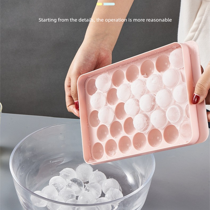 2 PCS Round Ice Cube Trays with Lids 33 Cavity Sphere Ice Ball Maker Mould Stackable Hard Plastic Easy Release for Cocktails Whiskey Blue.