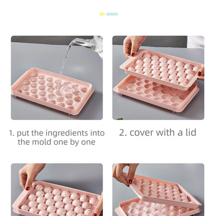 2 PCS Round Ice Cube Trays with Lids 33 Cavity Sphere Ice Ball Maker Mould Stackable Hard Plastic Easy Release for Cocktails Whiskey Blue.