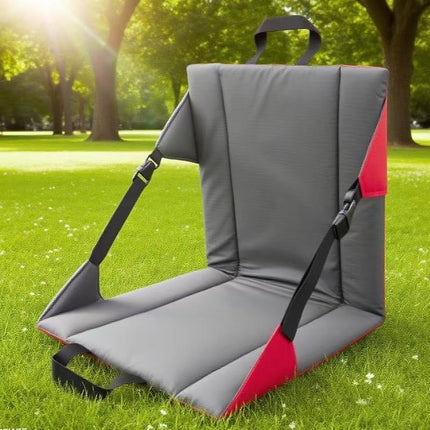 Portable Folding Stadium Seat Cushion with Back Support Lightweight Outdoor Chair for Camping Concerts Hiking Beach Bleachers Grey and Red.