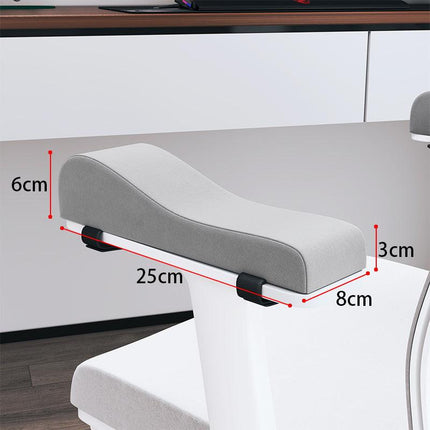 A pair of Ergonomic Chair Armrest Pads High Density Foam Elbow Support Cushion Grey Curved Design for Office & Gaming Chairs Relief Pressure Non-Slip Cover.