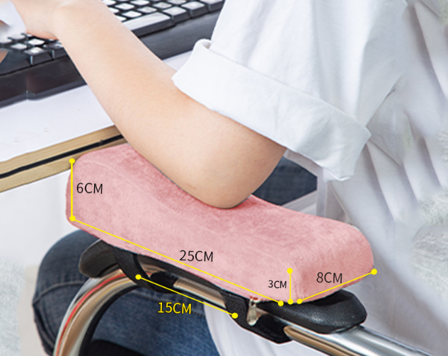 A pair of Ergonomic Chair Armrest Pads High Density Foam Elbow Support Cushion Pink Curved Design for Office & Gaming Chairs Relief Pressure Non-Slip Cover.