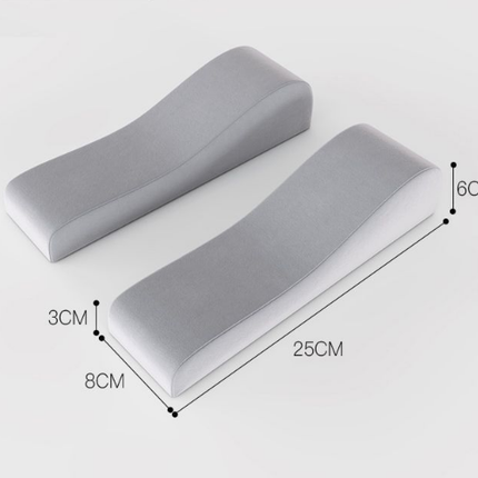 A pair of Memory Foam Chair Armrest Pads Curved Elbow Support Cushion Grey Ergonomic Pressure Relief Cover for Office Gaming Chair WFH Setup.
