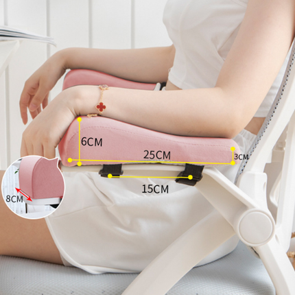 A pair of Memory Foam Chair Armrest Pads Curved Elbow Support Cushion Pink Ergonomic Pressure Relief Cover for Office Gaming Chair WFH Setup.