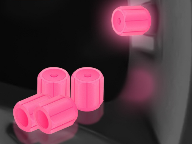 2 Packs of 4 Pink Luminous Tyre Valve Caps Glow in The Dark Universal Wheel Air Dust Covers for Cars Bikes Motorcycles Scooters One-Piece Design.