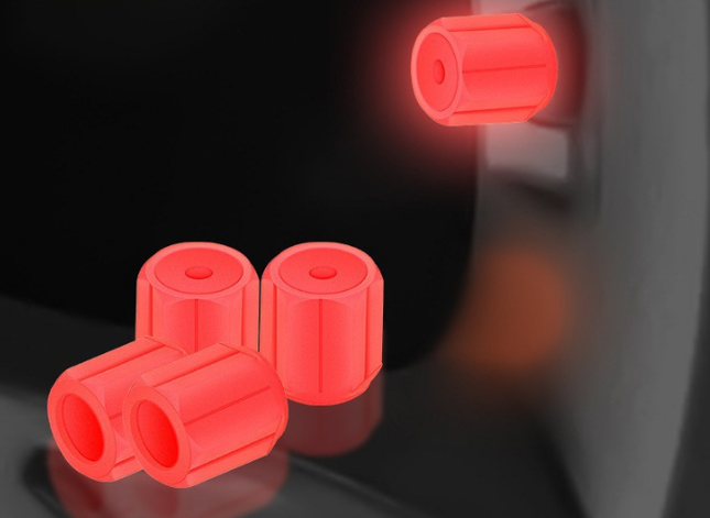 2 Packs of 4 Red Luminous Tyre Valve Caps Glow in The Dark Universal Wheel Air Dust Covers for Cars Bikes Motorcycles Scooters One-Piece Design.