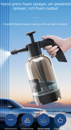 Black 2L Handheld Car Wash Foam Sprayer Pump Action Pressure Cannon with 2 Nozzles for Auto Detailing and Garden Watering Heavy Duty 55 Degree Fan Spray.