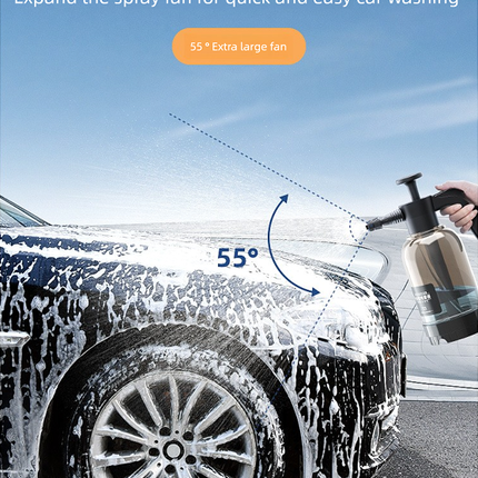Black 2L Handheld Car Wash Foam Sprayer Pump Action Pressure Cannon with 2 Nozzles for Auto Detailing and Garden Watering Heavy Duty 55 Degree Fan Spray.