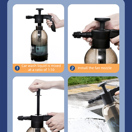 White 2L Handheld Car Wash Foam Sprayer Pump Action Pressure Cannon with 2 Nozzles for Auto Detailing and Garden Watering Heavy Duty 55 Degree Fan Spray.