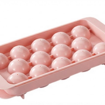2 PCS Round Ice Cube Trays with Lids 14 Cavity Sphere Ice Ball Maker Mould Stackable Hard Plastic Easy Release for Whiskey Cocktails Pink.