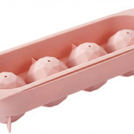 2 PCS Large Diamond Ice Cube Trays with Lids 4 Cavity Geometric Sphere Ice Ball Maker Mould Stackable Hard Plastic for Whiskey Cocktails Pink.