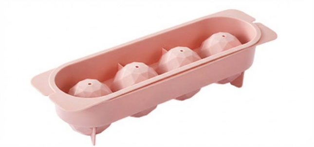 2 PCS Large Diamond Ice Cube Trays with Lids 4 Cavity Geometric Sphere Ice Ball Maker Mould Stackable Hard Plastic for Whiskey Cocktails Pink.