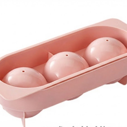2 PCS Large Round Ice Cube Trays with Lids 3 Cavity Sphere Ice Ball Maker Mould Stackable Hard Plastic Slow Melting for Whiskey Cocktails Pink.