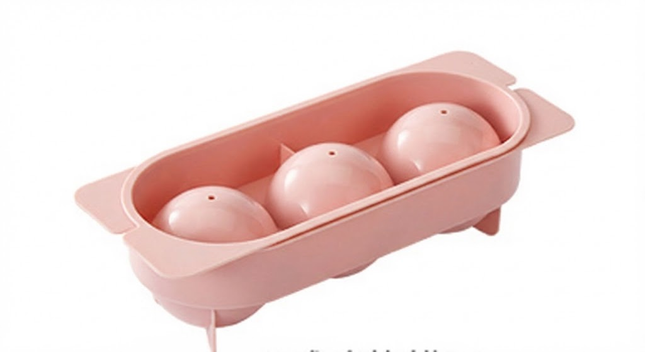 2 PCS Large Round Ice Cube Trays with Lids 3 Cavity Sphere Ice Ball Maker Mould Stackable Hard Plastic Slow Melting for Whiskey Cocktails Pink.
