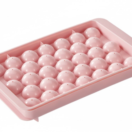 2 PCS Round Ice Cube Trays with Lids 33 Cavity Sphere Ice Ball Maker Mould Stackable Hard Plastic Easy Release for Cocktails Whiskey Pink.