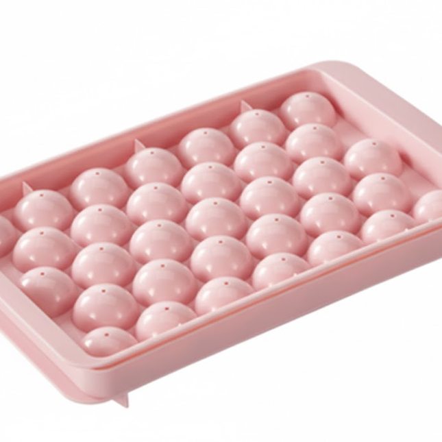 2 PCS Round Ice Cube Trays with Lids 33 Cavity Sphere Ice Ball Maker Mould Stackable Hard Plastic Easy Release for Cocktails Whiskey Pink.