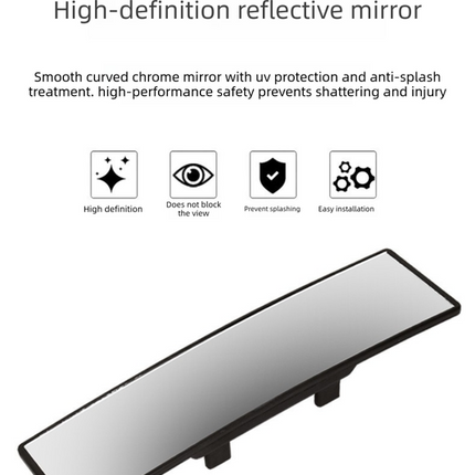 Panoramic Rear View Mirror Car Wide Angle Convex Curve Mirror Anti-Glare Universal Clip-On Interior Rearview Mirror 28.5cm Large Field of Vision.
