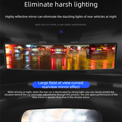 Panoramic Rear View Mirror Car Wide Angle Convex Curve Mirror Anti-Glare Universal Clip-On Interior Rearview Mirror 28.5cm Large Field of Vision.