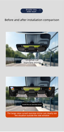 Panoramic Rear View Mirror Car Wide Angle Convex Curve Mirror Anti-Glare Universal Clip-On Interior Rearview Mirror 28.5cm Large Field of Vision.