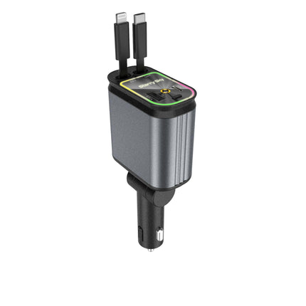 4-in-1 Retractable Car Charger Adapter 120W Dual Type-C Cables Starry Sky Projector Fast Charging for iPhone 15/16 Samsung Pixel.
