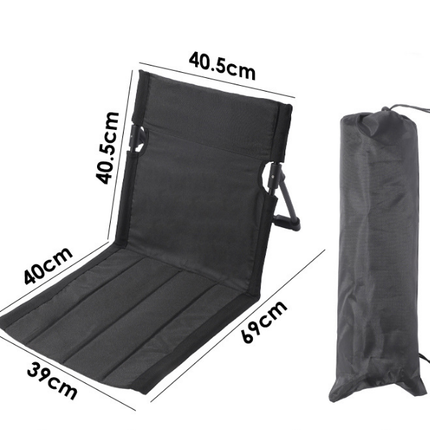 Portable Folding Ground Chair with Back Support Lightweight 500g Padded Stadium Seat Beach Mat for Camping Picnics Festivals - Black.