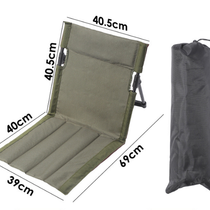 Portable Folding Ground Chair with Back Support Lightweight 500g Padded Stadium Seat Beach Mat for Camping Picnics Festivals - Dark Green.