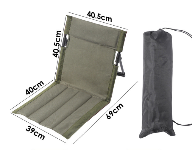 Portable Folding Ground Chair with Back Support Lightweight 500g Padded Stadium Seat Beach Mat for Camping Picnics Festivals - Dark Green.