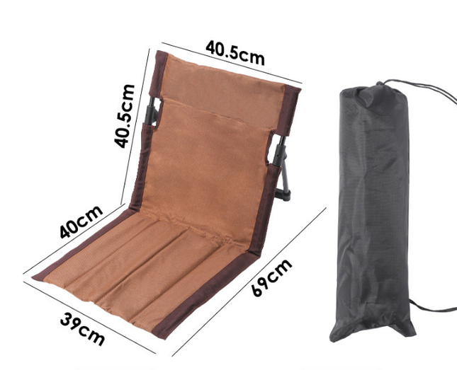 Portable Folding Ground Chair with Back Support Lightweight 500g Padded Stadium Seat Beach Mat for Camping Picnics Festivals - Brown.