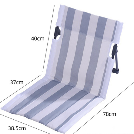 Portable Folding Beach Ground Chair with Back Support Light Blue Striped Lightweight Padded Mat for Camping Picnics Festivals - Standard Model.
