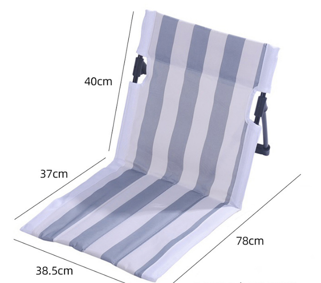 Portable Folding Beach Ground Chair with Back Support Light Blue Striped Lightweight Padded Mat for Camping Picnics Festivals - Standard Model.
